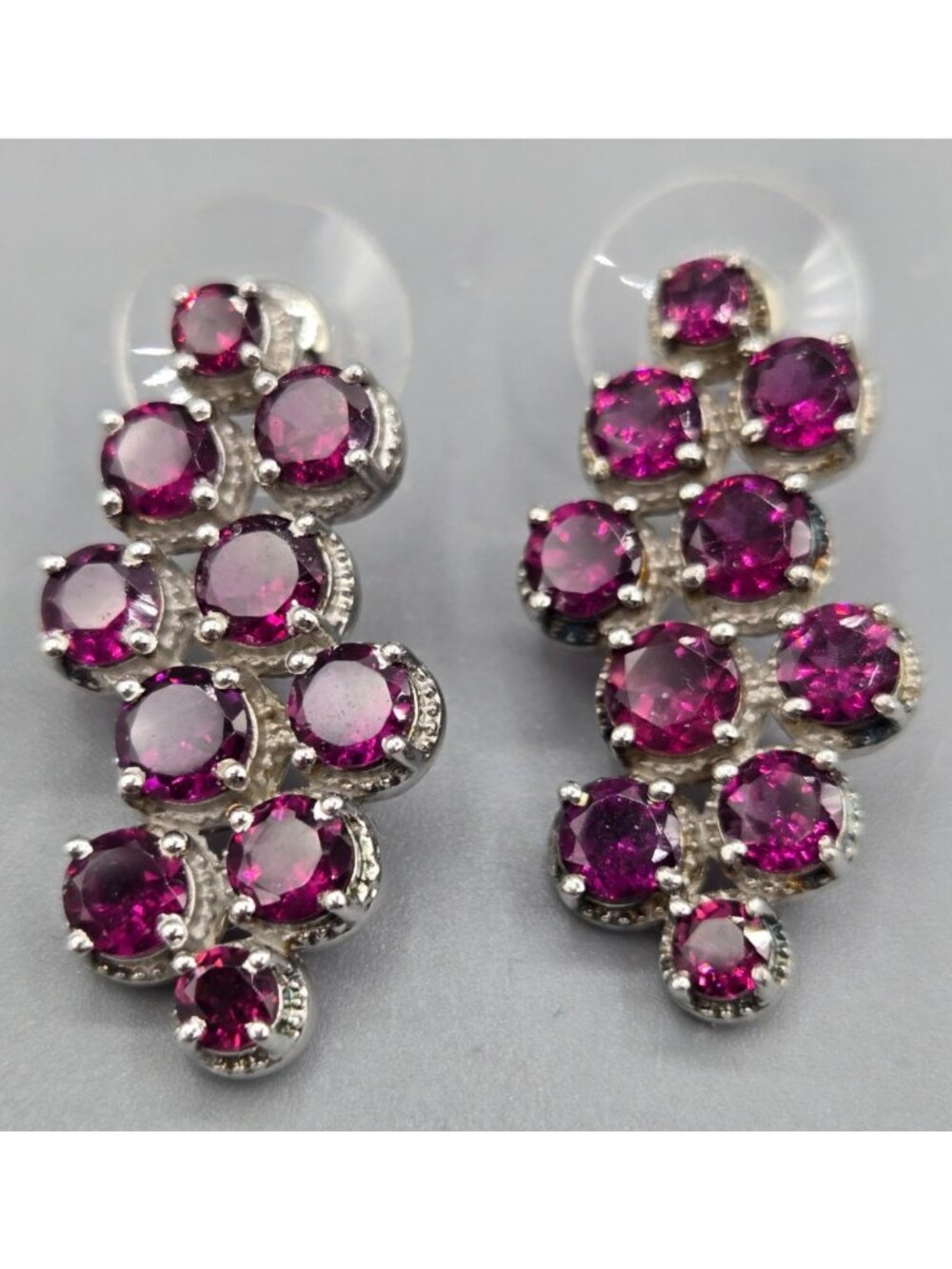 Pierced Genuine Garnet one-inch cluster drop Earrings New - Picture 3 of 6